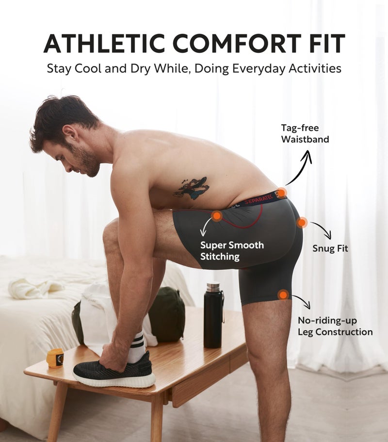 Separatec Mens Underwear with Pouch for balls Anti Chafing Underwear Men Athletic Sport Performance Long Boxer Briefs 3 Pack(L,Black/Dark Gray/Maroon) - Image 5